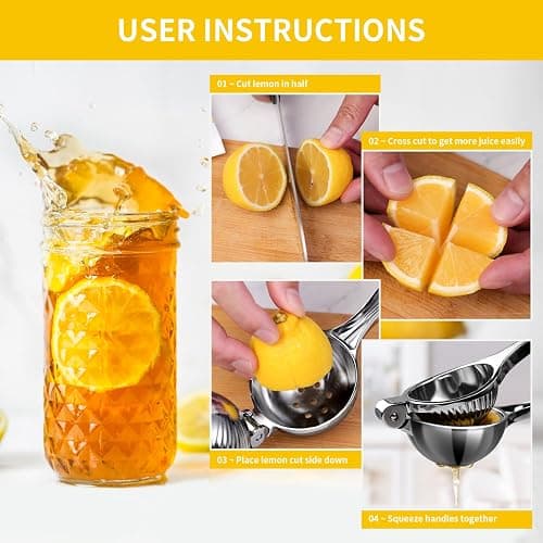 Rekix Lemon Squeezer, Max Extraction Hand Press Lemon Juicer, Heavy Duty Manual Orange Juicer, Sturdy Metal Lime Squeezer, Durable Citrus Fruit Squeezer, Easy to Clean thumbnail 4