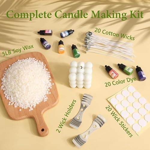 SAEUYVB Soy Wax for Candle Making,5lbs Natural Soy Wax Pellets with 20 Color Liquid Dye,20 Cotton Wicks,Complete Candle Making Supplies for Adults- Ideal for Home Decoration & DIY Gifts thumbnail 2
