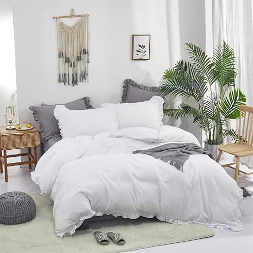 CLOTHKNOW White Full Size Comforter Sets Ruffles Farmhouse Bedding Comforter Sets Boho Comforter Vintage Rustic Shabby Chic Comforters thumbnail 6
