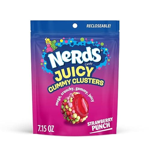 NERDS Juicy Gummy Clusters, Strawberry Punch, Juicy and Gummy Candy, 1 Stand Up Bag, for Snacking and Sharing, 7.15 oz - Image 1