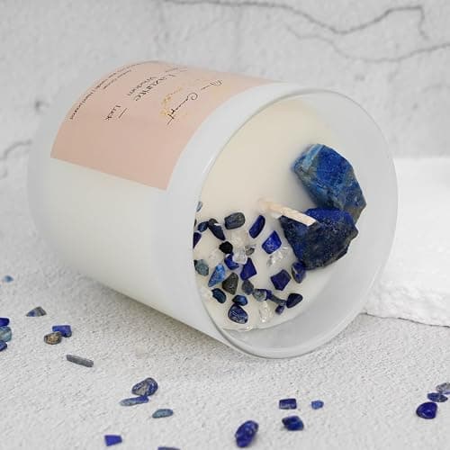 Ava Concept Lazurite Crystal Candle – 10oz / 280g | Amber Ocean Aromatherapy | Hand-Poured Soy Wax | Genuine Lapis Lazuli Healing Crystals Embedded | Power, Wisdom & Luck | Gift Box Included thumbnail 2