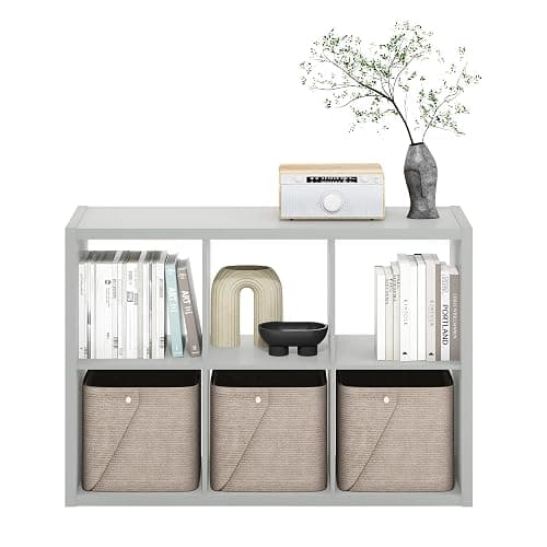 Furinno CUBICLE Book Shelf, 6-Cube Bookshelf, Thick Frame Horizontally & Vertically Reversible Bookcase with Open Back, 14.6" x 44" x 30", for Living Room, Bedroom, Home Office, Light Grey thumbnail 8
