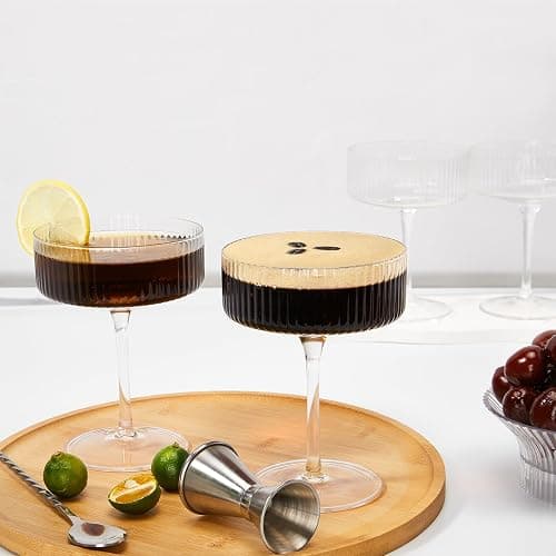 VENVENWEAVS Coupe Glasses Set Of 4,Hand-blow10 Oz Vintage Cocktail Glasses,Ribbed Martini Glasses For Espresso Martini, Champagne,Cosmopolitan,Manhattan,Cocktail Party,Cocktail Glassware Gift Set thumbnail 2