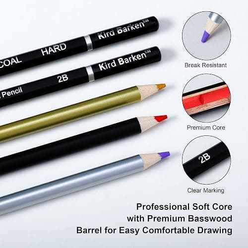Kird Barken 70 PCS Art Supply Drawing Set, Pro Art Supplies with Tutorial,Colored, Graphite, Charcoal, Watercolor & Metallic Pencil, for Artists Adults Teens Beginner thumbnail 4
