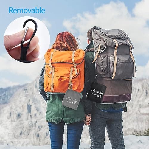 2 Pcs JHX Travel Laundry Bags, Dirty Clothes Organizer【Upgraded】with Handles and Aluminum Carabiner for Travel, Camp, Fitness, and Students (Black&Grey) 24"L x 21"W thumbnail 4