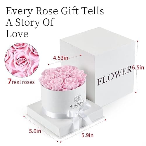 Graclect Flowers for Delivery Prime - Preserved Roses in a Box - Forever Flowers, Immortal Roses, Eternal Rose Birthday Gifts for Her, for Mom - Pink Rose thumbnail 2