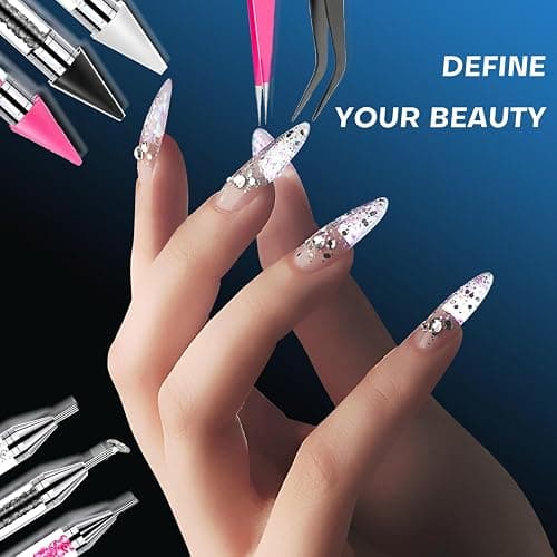 13 Pcs Rhinestone Picker Tool - 3 Pcs Dual-head Pens with 6 Wax Tips, 15 Pcs Clay, Precision Curved and Straight Tweezers Kit for Picking Up Nail Art Gems, Stones, Crystals, and Nail Charms thumbnail 9