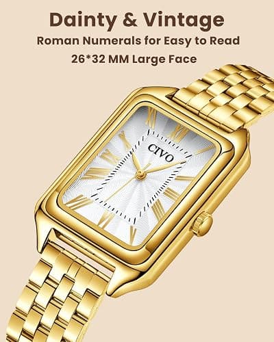 CIVO Vintage Armbanduhr Damen Römisches: Rechteckiges Gehäuse Analoge Damenuhr Gold Silber Edelstahl - Geschenke für Elegante Damen Mama Freundin thumbnail 2