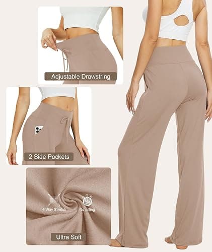 TNNZEET 3 Pack Women's Wide Leg Pants with Pockets - Casual Loose Yoga Trouser Pants Sweatpants Palazzo Lounge Pajama Pants thumbnail 3