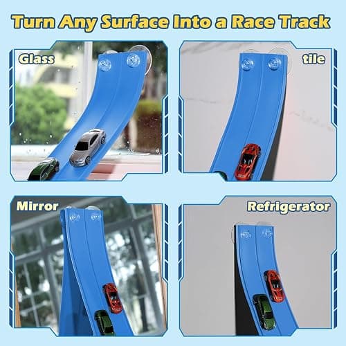 INKZOO Flex Tracks 15 Ft Starter Set Flexible Race Track for Kids 3+, Flexible Car Track Race Car Ramp Track Compatible with Diecast 1/64th Cars, Portable Rolls Up Race Tracks with Strong Suction Cups thumbnail 4
