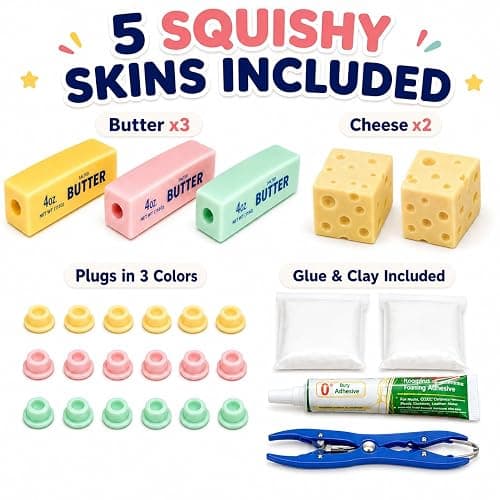DIY Make Your Own Crunchy Squishy Kit,Butter Cheese Squishy Skin with Plugs | Asmr Crunchy Squishy Kit Includes 5 Cheese & Butter TPR Skins and 7.05 oz Filler Bead Filled Stress Ball Party Favor Gifts thumbnail 7