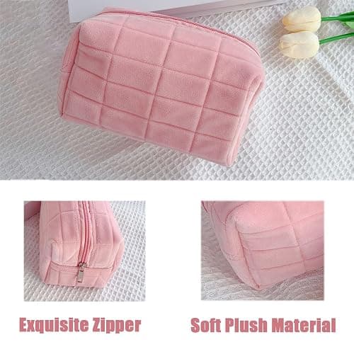 HABUAETY Makeup Cosmetic Bag Small Checkered Pouch Make Up Purse Bag Y2k Accessories - White thumbnail 6