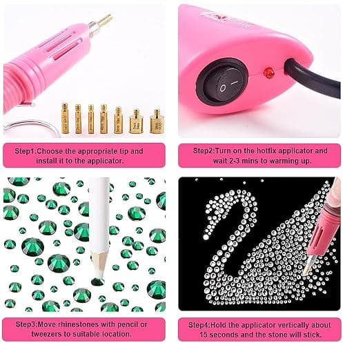 BLINGINBOX Hotfix Rhinestone Setter, Hot Fix Applicator Tool Bedazzler Kit with Rhinestones, Kit, Hot Fixed Wand for Clothes Clothing Fabric Crafts, 4000 Pcs, AB Crystal, Clear,7 Gems Sizes thumbnail 4