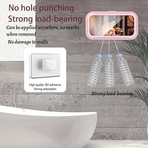 360° Rotatable Retractable Adjustable Shower Phone Case Holder,Anti-fog HD & sensitive screen ,Wall Mounted Phone Holder for Bathroom Mirror Bathtub Kitchen,Shower Accessories for 4-7" Phones (pink) thumbnail 9