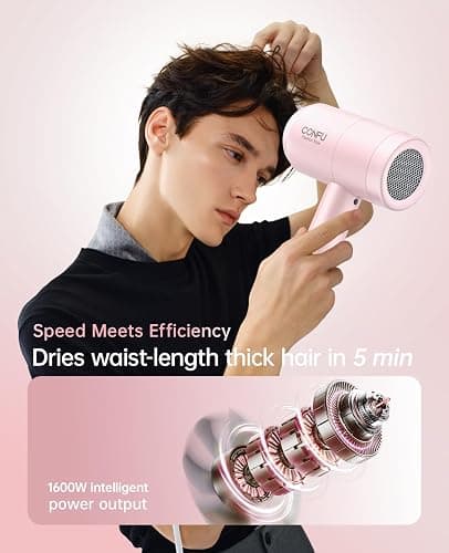 Hair Dryer with Diffuser, CONFU Hair Dryers for Women, Blow Dryers for Men, Hairdryer with Diffuser Attachment, Portable Lightweight Fast Drying Negative Ion Hairdryer for Home thumbnail 2
