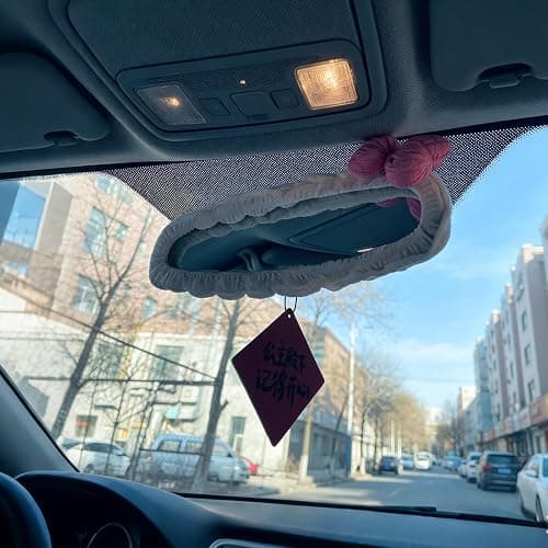 Hikiwin Elastic Auto Rear View Mirror Protector, Cute Automotive Interior Mirrors Protector for Women, Universal Elastic Vehicle Rear View Mirror Decoration Accessories for Car thumbnail 4