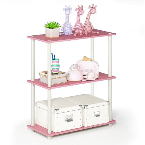 Furinno TURN-N-TUBE Storage Shelves, 3-Tier Book Shelf, Corner Shelf, Toolless Open Shelves, for Organization and Storage, Living Room, Garage, Home Office, Pink thumbnail 5