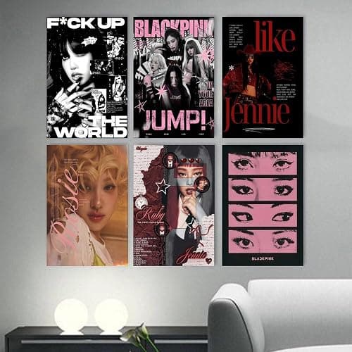 XKDOGKE A Set Of 6 Blackpink Poster Kpop Music Band Korean Girl Collage Für Zimmer, Ästhetische Leinwand-Wandkunst, Schlafzimmer-Dekor Posters 08x12inch(20x30cm) thumbnail 5