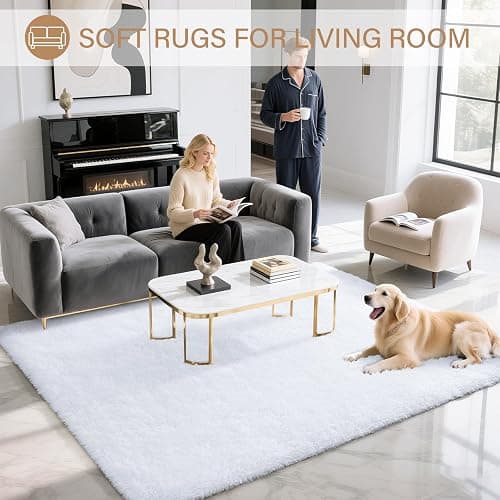 BENRON Fluffy White Rugs thumbnail 2