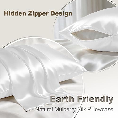 LYSHIN White Silk Pillow Cases Standard Size with Hidden Zipper | 19 Momme Mulberry Silk Pillowcase for Skin and Hair, Anti-Acne, Hypoallergenic, Cooling, Beauty Sleep, Gifts for Women thumbnail 3