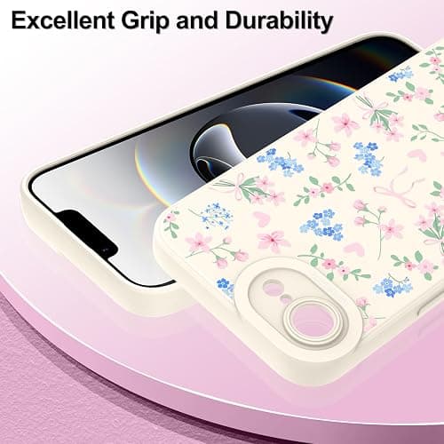 LEOMAKRON Case for iPhone 16 E,Cute Flower Pink Bow Heart for Women Girls,Soft Shockproof Aesthetic Protective TPU Bumper Floral Phone Case,White thumbnail 3