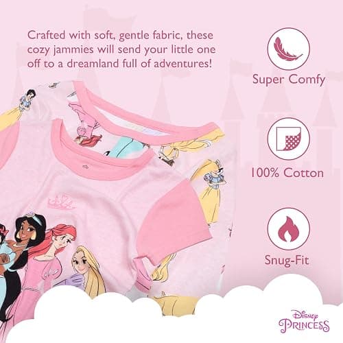 Disney Girls' 4-Piece Snug-fit Cotton Pajama Set, Soft & Cute for Kids thumbnail 2