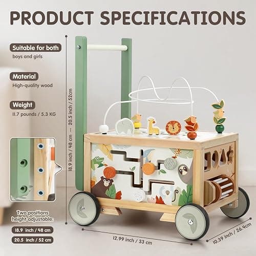 Joyreal Wooden Baby Walker - 9-in-1 Baby Push Walker with Activity Cube, Push Activity Walker for Boys and Girls, Sit-to-Stand Learning Walker Activity Center, Speed & Height Adjustable thumbnail 2