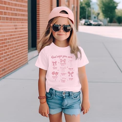 KEEVICI Cute Girls Bow God Shirt Christian Graphic Tees Jesus Shirts for Kids Bible Verse Inspirational Religious T Shirts thumbnail 2