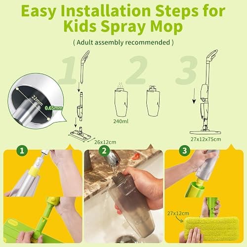 Lullulii Kids Spray Mop, Fun & Functional Toddler Mop Cleaning Set,Real Working Mini Mop, Pretend Play Toy –Includes Spray Bottle,Washable Microfiber Pads, Montessori Kids Cleaning Toy Set -Green thumbnail 2