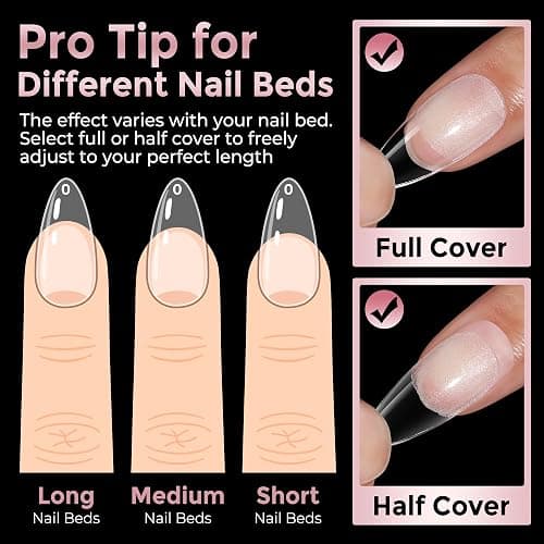 Luckyfairy Medium Almond Nail Tips, 240pcs Soft Gel Pre-Filed Acrylic Almond Fake Nails, Half Matte Full Cover Clear Press on Flase Nail Tips for Nail Extension Home DIY 12 Sizes Gelly Tips thumbnail 7