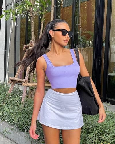 OLCHEE Womens 3 Pack Crop Tank Tops Basic Seamless Ribbed Sleeveless Square Neck Workout Top Summer Exercise Yoga Gym Shirts thumbnail 3