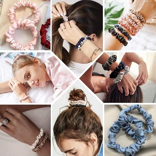 Scrunchies Silk Satin Hair Ties - Elestics Ponytail Holder Hair Bands Small Scrunchy For Thick Curl Hair No Crease Hair Ties Accessories Soft Ropes No Hurt Your Hair for Women and Girls thumbnail 5