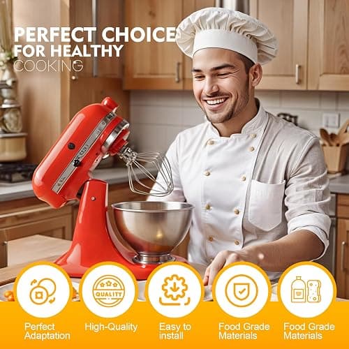3-Piece Kit Attachments for KitchenAid Tilt-Head Stand Mixer, Accessories Stainless Steel K45WW Wire Whip, K45DH Dough Hook and K45B Coated Flat Blade Paddle with Scraper thumbnail 7