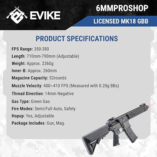 Evike Airsoft - 6mmProShop Daniel Defense Licensed MK18 Gas Blowback Airsoft Rifle by Golden Eagle (Color: Black) thumbnail 7