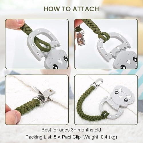 Pacifier Clip for Boys and Girls Binky Holder Pacifier Holder Leash Smoother Clip 100% Handmade Braided Fits All Pacifiers -Modern Unisex Baby Birthdays Gift(5 Pack) - 5 Packs thumbnail 5