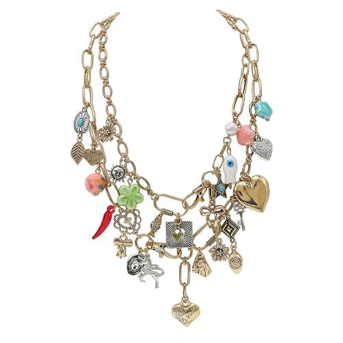 JNF Chunky Layer Heart Charm Necklace for Women Boho Heart Sun Flower Key Coins Charms Necklaces Paperclip Link Chain Necklace Y2K Statement Jewelry - Image 1