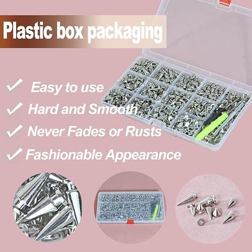 XKCWXY 600 Sets Punk Studs and Spikes Kit，8 Size Cone Spikes and Square Pyrami Studs for Clothing,Metal Tree Spikes Studs for Leathercraft and Punk Style Clothing Accessories DIY Craft Decoration thumbnail 4