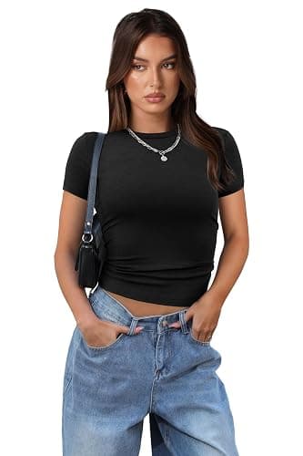 XIEERDUO Basic Tops for Women Short Sleeve Baby Tees 2/3 Pack Crew Neck T Shirts Slim Fit Tees thumbnail 2