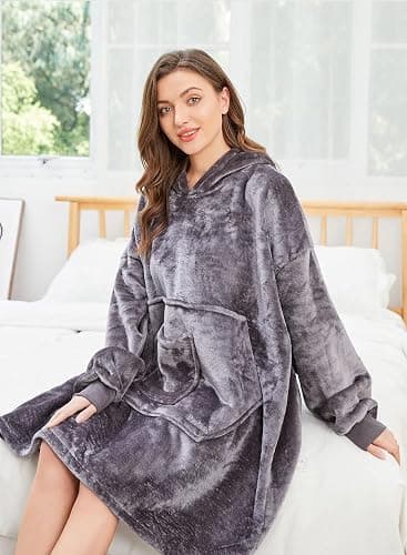 REDESS Blanket Hoodie Sweatshirt, Wearable Blanket Oversized Sherpa with Sleeves and Giant Pocket, Cozy Hoodie for Adult Kids thumbnail 6