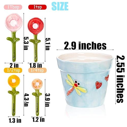 Blue Ceramic Measuring Cups and Spoons Set with Pot Holder, Cute Kitchen Baking Tools, Dishwasher Safe for Dry & Wet Ingredients, Unique Baking Gifts thumbnail 3
