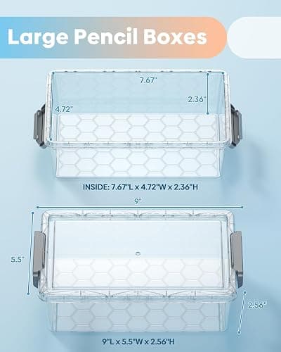 BiuLeon 8 Pack Large Pencil Box Set, Plastic Clear Pencil Case Marker Organizer, Crayon Box Craft Organizers, Stackable Storage Containers with Lid for Pen, Art and Craft Supplies(Grey) thumbnail 3