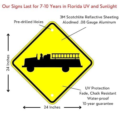 Fire Truck Crossing - 24 X 24 Warning Sign. A Real Sign. 10 Year 3M Warranty thumbnail 2