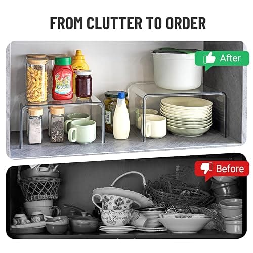 Clear Cabinet Organizer, Shelf Organizer Set of 2 for Kitchen Pantry Organizers and Storage, Display Cabinet Shelf Room Decor Countertop Desk Shelves, Patented Spice Organization for Cabinet thumbnail 4