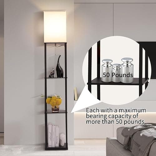 Gupuzm Floor Lamp with Shelves, Modern Square Standing Lamp with 3 Color Temperature Bulb, Corner Display Bookshelf Lamp for Living Room, Bedroom and Office (Black) thumbnail 3