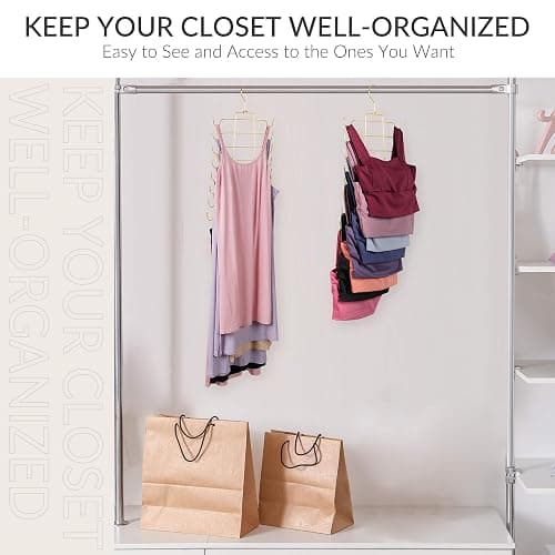 ZEDODIER 2 Pack Tank Top Hanger Space Saving, Bra Hangers for Closet Organizer, Hanging Bra Organizer Tank Tops Holder with 16 Hooks, Metal Closet Organizers and Storage Small Space Solutions, Gold thumbnail 6