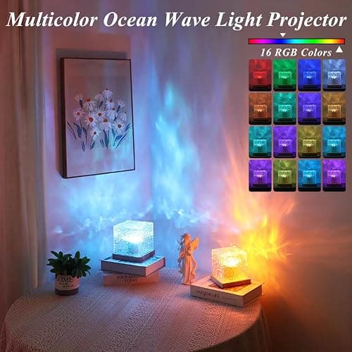 Aurora Ocean Wave Lights Projector No Wiring, Touch Cube Color Changing Light with 16 Colors 4 Modes Dimmable Cordless Mood Lamp for Shower, Northern Light for Bedroom Bathroom, with Remote (Large) thumbnail 3