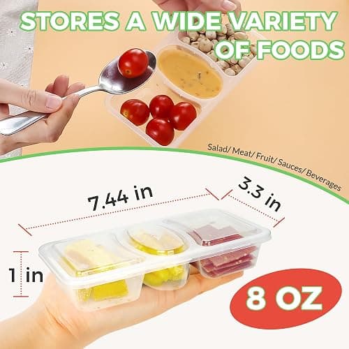 MACTANO 8 OZ Reusable Snack Containers with Lids, New 3 Compartment Condiment Snack Pack Containers 10 Sets thumbnail 2