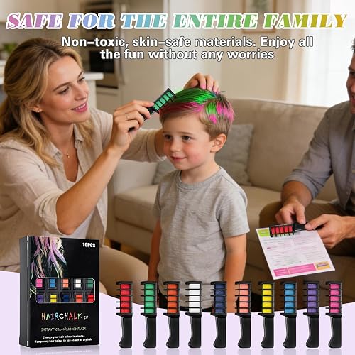 10 Colors Hair Chalk Combs, Festive Fun Hair Combs for Girls,Temporary Hair Colour Dye | Easy Wash Out, No Residue | Skin-Safe for Kids, Teens, Adults | Christmas, Party, Cosplay DIY (1 Set) thumbnail 5