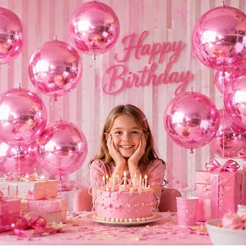 14 Pcs Pink Round Foil Balloons Light Baby Pink Metallic 4D Balloons | Pink Mylar Balloon Chrome for Pink Cute Halloween Christmas Birthday Baby Shower Anniversary Grad New Year Party Decorations thumbnail 3