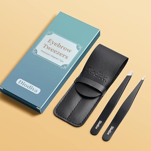 2-Pack Tweezers for Eyebrows, Facial Hair, Ingrown Hair Removal, Slant and Point Tip Tweezer Set for Women and Men, Professional Stainless Steel Precision Eyebrow Plucking Grooming with Case - Black thumbnail 7